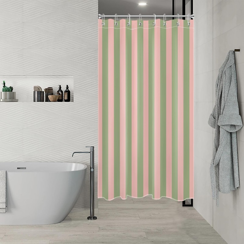 EOBTAIN Striped Small Stall Shower Curtain 48x68 Inches Pink and