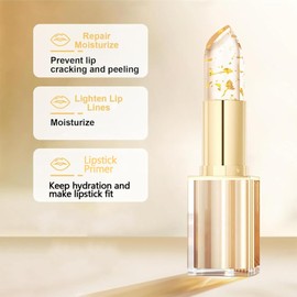 PIN&WEI Color Changing Lipstick, Gold Crystal Ph Lipstick Color Changing, Long Lasting Moisturizing Glossy Shine Lip Gloss, Deep Nourishment (1pcs)