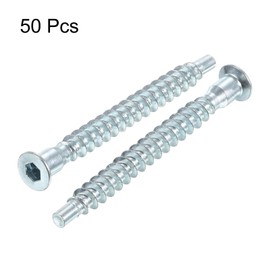 sourcing map Furniture Confirmat Screw, 50pcs 5x50mm Hex Socket Wood Screws Zinc Plated Countersunk Self-Tapping Furniture Connecting Screw