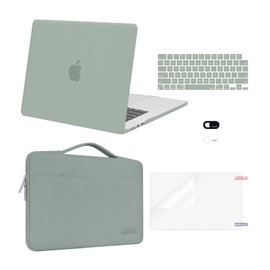 MOSISO Compatible with MacBook Air 15 inch Case 2025 2024 2023 Release M4 A3241 M3 A3114 M2 A2941, Plastic Hard Shell&Carrying Sleeve Bag&Keyboard Cover&Webcam Cover&Screen Protector, Antique Green