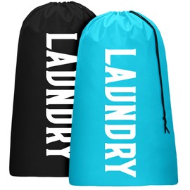 2 Pack XL Travel Laundry Bag, Machine Washable Dirty Clothes Organizer, Large Enough to Hold 4 Loads of Laundry, Easy Fit a Laundry Hamper or Basket (Blue + Black, 24" x 36")