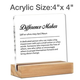 Difference Maker Gifts for Women Men, Thank You Appreciation Gifts for Coworkers Employee Mentor Leader Boss Teacher Staff Motivational Desk Decor Office Gift Clear Acrylic Sign, 4 x 4 Inches