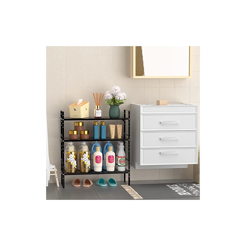 IPEGTOP Extendable Metal Cupboard Shelf, Stackable Kitchen Organiser, Height Adjustable