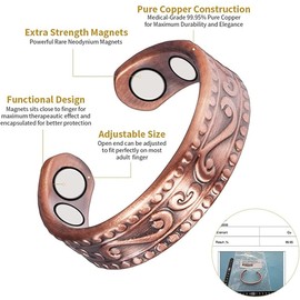 YINOX CPR-0955 Women's Magnetic Copper Ring Men's Antique Adjustable Ring, Copper