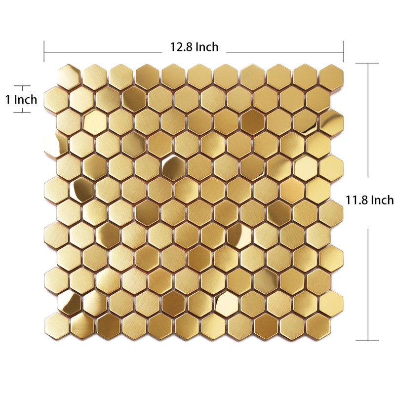 Blujellyfish Hexagon Gold Backsplash Tiles Metal Mosaic Tile Stainless Steel