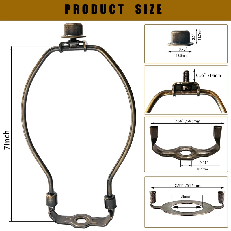 Lamp Harp 7" Antique Brass, E26 UNO & Standard Rod
