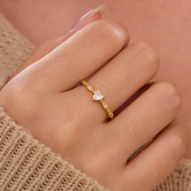 Red Heart Birthstone Rings for Women, 925 Sterling Silver Ruby CZ January Birthstone Rings for Her Engagement Promise Rings for Her Eternity Wedding Band Jewelry Birthday Christmas Bridesmaid Gifts (Gold-White CZ, 9)