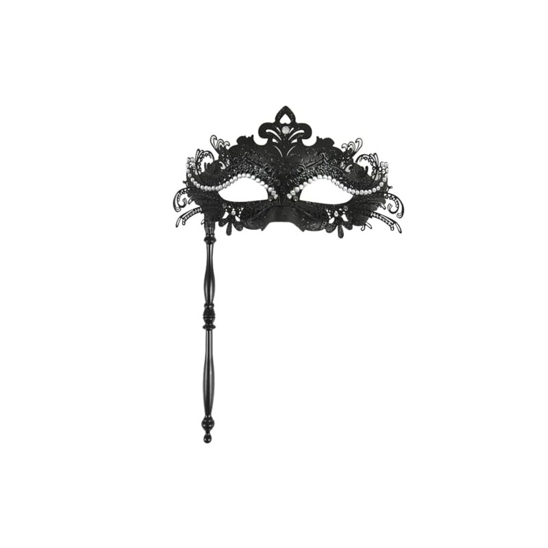 Aimeein Masquerade Mask with Stick Handheld Venetian Mask Black Mardi