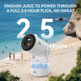 [Built-in Battery] Mini Projector with Wifi and Bluetooth, Rechargeable Portable Outdoor Smart Projector with Support 4K Decoding, Electric Focus Home Theater for Phone, White