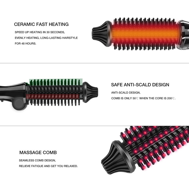 Ceramic Tourmaline Foldable Anion Hair Brush Curler Hair Curling Iron