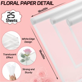 woric 25 Sheets White Flower Bouquet Wrapping Paper, Waterproof Floral Wrapping Paper Florist Supplies for Party Mothers Day Graduation Gifts Wrapping Birthday DIY Crafts