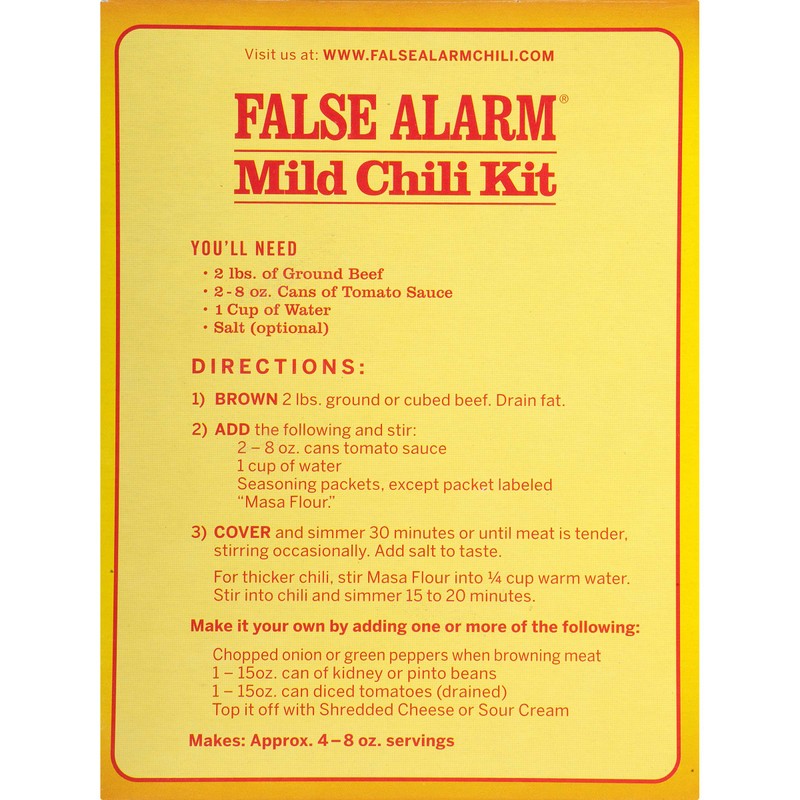 Wick Fowler's False Alarm Mild Chili Kit, Texas Style Chili