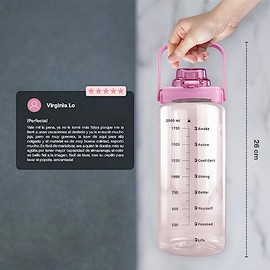 Botella de Agua de 2 L con Funda Policloropreno, con Popote y Asa, Fácil de transportar. Color Rosa, Bebidas Duran Frías o Calientes más Tiempo sin Fu