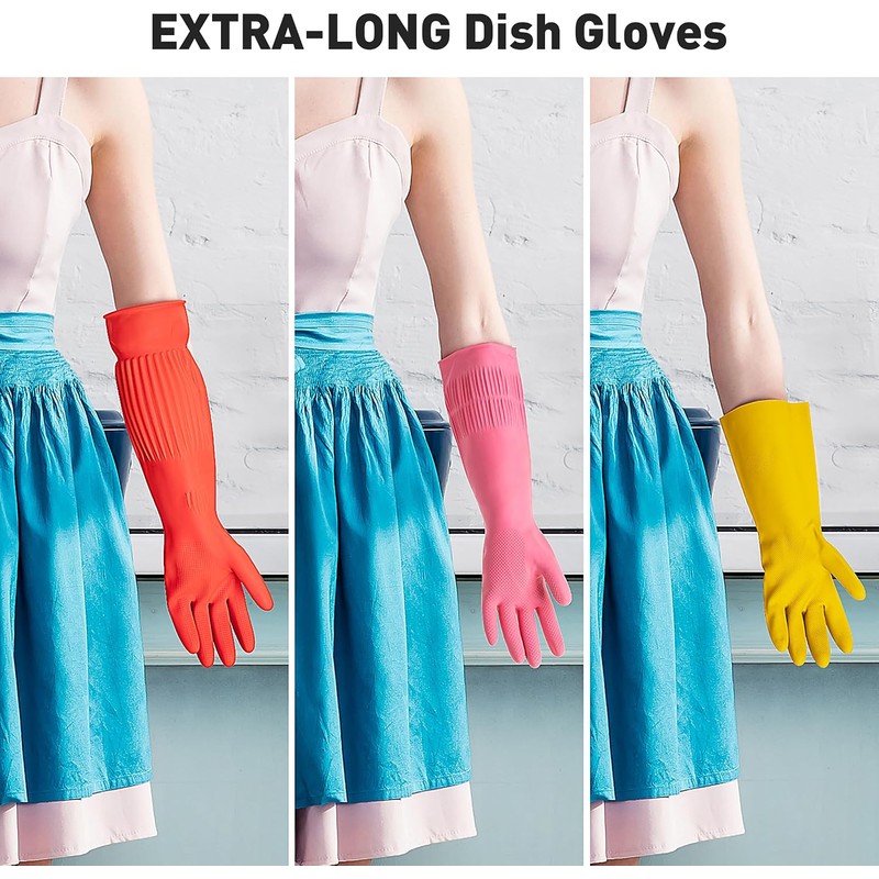 ThxToms Rubber Dishwashing Cleaning Gloves (2-Pair) - Fleece Lined, Reusable,
