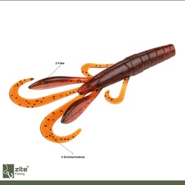 Zite Fishing Creature Bait Rubber Bait InZite Craw - Pack of 12 Drop Shot Finesse Fishing Lures Bass & Zander Fishing - Also UV-Active Artificial Bait Colours (Dark Mud)