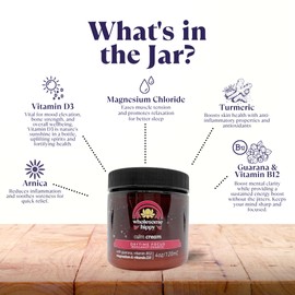 Wholesome Hippy Daytime Focus Calm Cream – All Natural Body Butter with Magnesium, Vitamin B12, Guarana & Bergamot Orange – Moisturizing Wellness Cream for Daily Clarity – 4oz