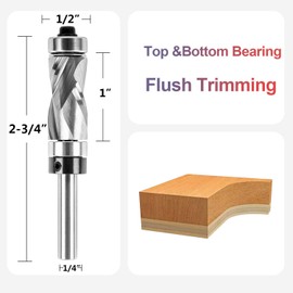 SpeTool Carbide Compression Flush Trim Router Bit 1/4 Shank with Top & Bottom Bearing, 1/2 Inch Cutting Dia Pattern Template Flush Cut Router Bit for Woodworking Trimming