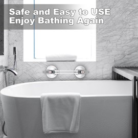 Daren Medical 15-Inch Shower Handle - Upgraded Grab Bar with Strong Suction Cups for Bathtub & Shower Safety, Ideal for Seniors, Elderly, Disabled -Silver