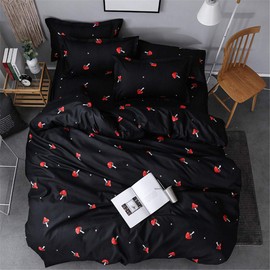 Morbuy Mushroom Bedding Set, 3 PCS Black Duvet Cover Set Double Kids Easy Care Quilt Cover with 2 Pillowcase Soft Microfibre Cute Kawaii Girls duvet Set, Black Mushroom (200 x 200 cm)