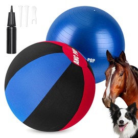 ANC POP Herding Ball for Dogs Horse Ball& Cover 25" for Horses Large with Hand Pump for Play, Red and Blue and Black