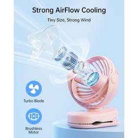 SWEETFULL Portable Clip Fan, Mini Clip on Fan, Small Desk Fan with USB Rechargeable Battery, Cute Personal Cooling Fan for Stroller Bed Pet Carriers Car Umbrell Travel Outdoor - Pink