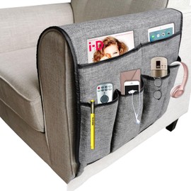 haozaikeji Hanging Remote Holder Tidy Sofa Armchair Organiser TV Remote Pocket for Recliner Remote Control Holder Tidy Couch Hanging Armrest Storage for Book, Magazines, Phone, Black & Grey