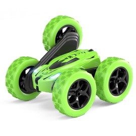 Children's flip bucket remote control car gesture sensing explosive wheel tumbling double-sided stunt car four-wheel drive off-road vehicle toy - Color: green