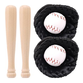 Mini Baseball Set, Baseballschläger Miniatur Handschuh und Ball Kleines Puppenhaus Zubehör für Tortenaufsätze Sportdekor Schreibtisch Displays Foto Requisiten (Schwarz)