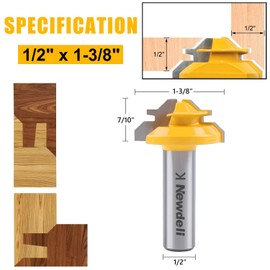 Newdeli 45 Degree Router Bit 1/2" Shank 45 Degree Lock Miter Router Bit 1/2 inch Stock Lock Miter Woodworking Tools for 90-Degree Tenon Joint Woodworking