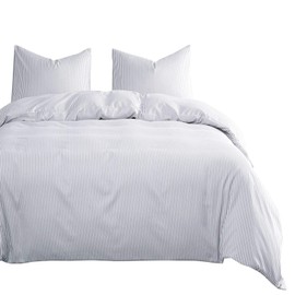 Wake In Cloud - Gray White Striped Comforter Set, Grey Vertical Ticking Stripes Pattern Printed on White, Soft Microfiber Bedding (3pcs, Twin Size)