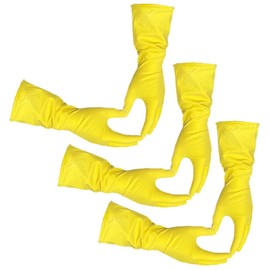 Size Large - 3 Pairs (6 Gloves) - Gloves Legend - Yellow Latex Household Kitchen Cleaning Dishwashing Reuseable Gloves