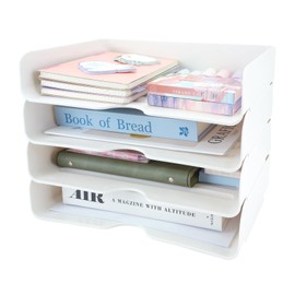 SHAIDOJIO Paper Organizer Letter Trays 4 Tier, Stackable Desk Organizer and Storage with 4 File Tray, White Paper Organizer for A4 Paper Magazines Book Folders File Documents Receipts Office Supplies