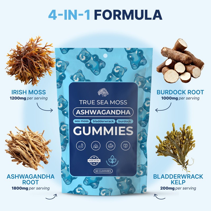 TrueSeaMoss Ashwagandha Gummies for Women & Men – Vegan Herbal