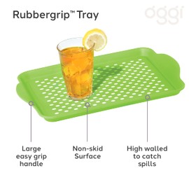 Oggi Rectangle Non Skid Rubber Grip Serving Tray, Green 17.5 x 11.5"