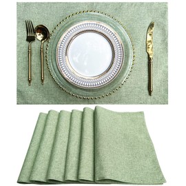WAZAIGUR Placemats Set of 6 Cloth Woven Placemats Washable Non-Slip Dining Table Place Mats Kitchen Table Mats (Green, 6)