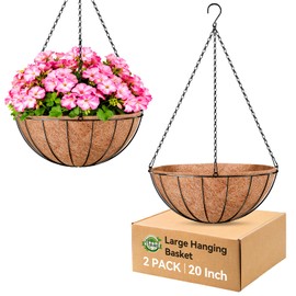 Halatool 20 Inch Large Hanging Baskets Planters for Outdoor Plants, 2 Pack