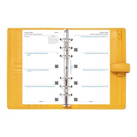 Filofax Finsbury Organizer, Personal Size, Mustard - Traditional Grained Leather, Six Rings, Week-to-View Calendar Diary, Multilingual, 2025 (C022620-25)