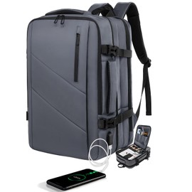 Travel Laptop Backpack for Men Women,26-42L Expandable Backpack Fit 17.3inch Laptop,Flight Approved Carry on Backpack With Usb Charging Port,Lightweight Business Backpack, Grey