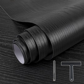 TANONE Black Wood Contact Paper Kitchen Peel and Stick Wallpaper, Self Adhesive Removable Wallpaper Countertops Waterproof, Shiplap Wall Paper Wood Vinyl Wrap for Cabinets Rustic Brown 17.5" X 393"