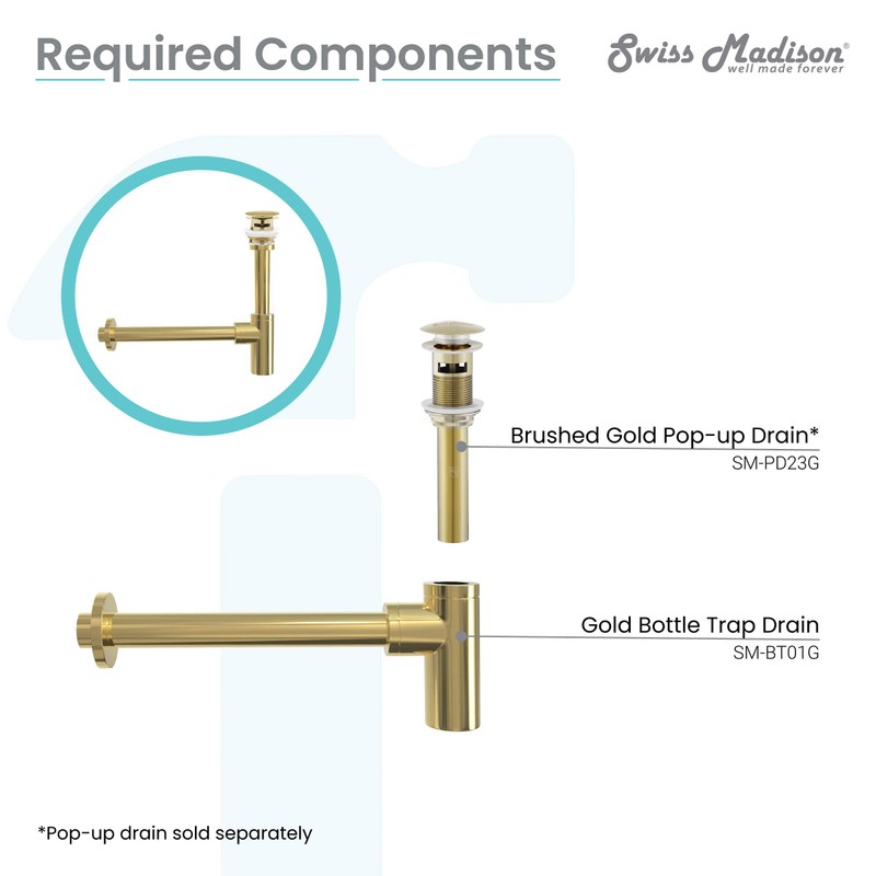 Swiss Madison Well Made Forever SM-BT01G, Bottle Trap Drain, Gold