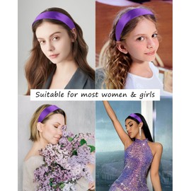 Wecoe Dark Purple Headband 1.6 Inch Wide Silk Satin Headband Women Non Slip Fashion Plain Head Band Solid Hair Band DIY Holiday Hair Accessories for Women Girls Diademas Para Mujer Gifts