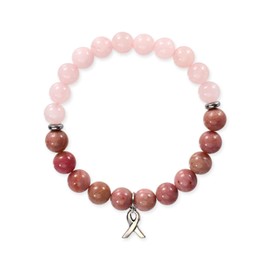Mikovivi Breast Awareness Bracelet, Ribbon Charm Beaded Bracelets Natural Stone Crystal Self Care Inspirational Bracelets Encouragement Gifts for Woman Stress Anxiety Relieving Accessories