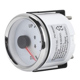 Trim Gauge, 52mm/2in UP-DN 0-190ohm IP67 Waterproof Boat Trim Meter Automotive Replacement Gauge, Signal Trim Tilt Indicator with Red Backlight, 316L Stainless Steel Front Cover (White)