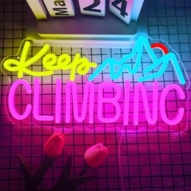 Keep Climbing Neon Sign for Wall Decor Classroom Neon Sign Gym LED Neon Light Sports Neon Signs for Gym Wall Art Birthday Bedroom Gym Club Shop Decor Classroom