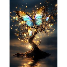 Lxmsja Fantasy Tree Diamond Art Kits for Adults, Butterfly Diamond Painting Kits for Beginners, 5D DIY Full Drill Gem Art Crafts for Adults, Home Wall Decor 12x16 inch