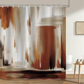Bonhause Shower Curtain Abstract Art Modern Minimalist Brown Brushstroke Shower Curtains 180 x 180 cm Anti-Mould Waterproof Polyester Fabric Washable Bathroom Curtain for Bathroom with 12 Hooks