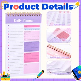 Fainne 20 Packs Daily to Do List Notepads Daily Planner Notepad 5" x 8" Undated Planner Notebook with 30 Sheets Spiral Checklist Productivity Organizer for Work Tasks Classroom Office