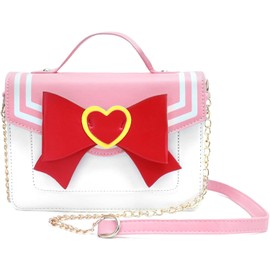 Fashion Kawaii Anime Cosplay Purse with Bow Stone Chain Crossbody Shoulder Bags Messenger Satchel Tote (Pink Crossbody Bag)