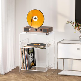 Acrylic Record Player Table with Storage Shelf– Sleek Bedside Storage with Durable Design, Perfect for Bedrooms, Living Rooms, or Modern Interiors – Ideal as a Bedside Table or Sofa Side Piece