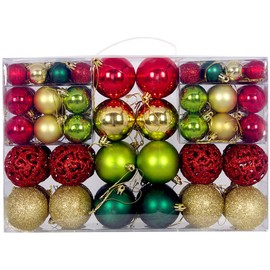 BSTMOME 2024 New 100 Pack Christmas Balls Ornaments, Shatterproof Christmas Tree Baubles 4 Colors Combination for Festival Xmas Tree Holiday Wedding Party Decor (Golden+Red+Dark Green+Green)